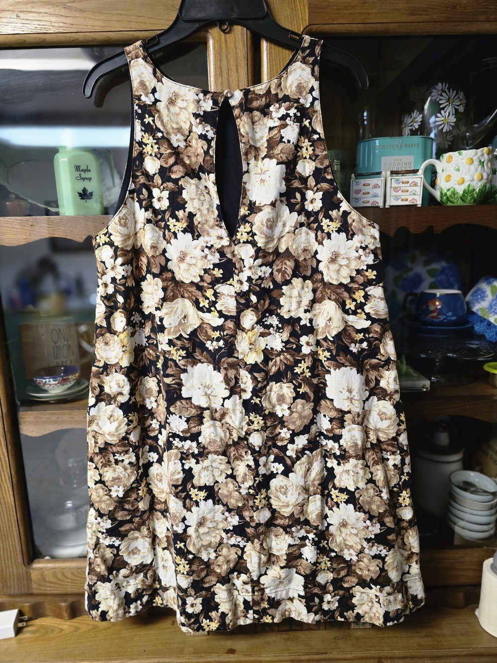 Floral Sleeveless A Line Mini Dress in Black & Cream Pockets Full Line EUC - Picture 6 of 6